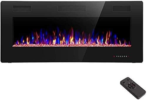 R.W.FLAME 36 inch Recessed and Wall Mounted Electric Fireplace, Ultra Thin ad Low Noise, Fit for 2 x 4 and 2 x 6 Stud, Remote Control with Timer,Touch Screen,Adjustable Flame Color and Speed