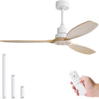 Sofucor 52 inch Solid Wood Ceiling Fan with Light, Quiet 6-Speed 3 Blades Reversible LED Ceiling Fan, Farmhouse Rustic Fan with Dimmable Light for Living Room Bedroom Home Office Cafe Patio Porch