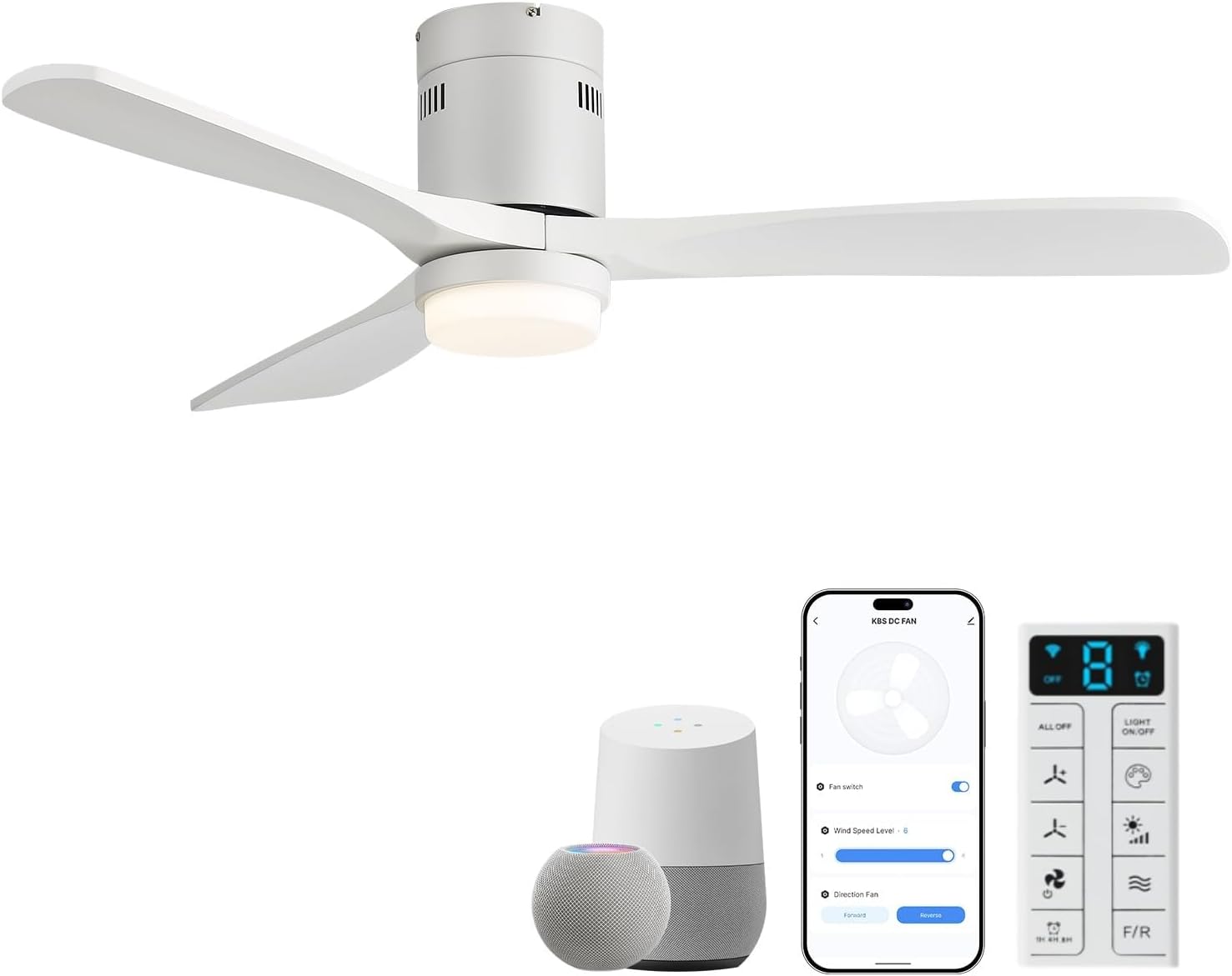 Sofucor Ceiling Fans with Lights 52 Inch Flush Mount Ceiling Fan with Remote Control, Wood Blades Modern Outdoor Ceiling Fans for Bedroom/Farmhouse/Patio/Indoor, Quiet DC Motor