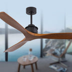 Ceiling Fan no Lights, 52 Inch Low Profile Flush Mount Modern Wood Ceiling Fan with Remote for Indoor Farmhouse Bedroom Living Room Outdoor Patio Porch, Reversible DC Motor, Noiseless