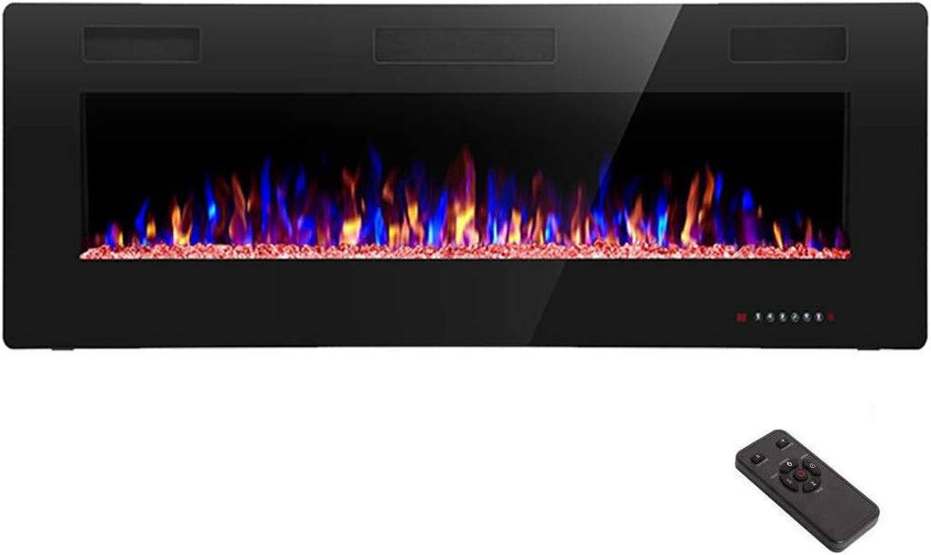R.W.FLAME 36 inch Recessed and Wall Mounted Electric Fireplace, Ultra Thin ad Low Noise, Fit for 2 x 4 and 2 x 6 Stud, Remote Control with Timer,Touch Screen,Adjustable Flame Color and Speed