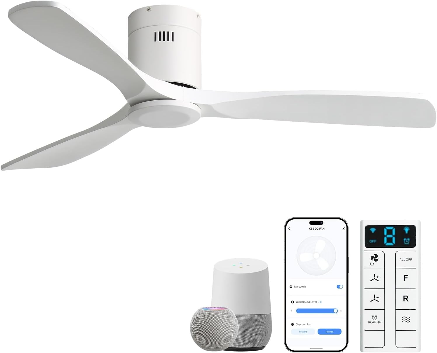 Sofucor 52 Inch Solid Wood Ceiling Fan Without Lights Flush Mount Ceiling Fan with Remote Control-Wood Blades Modern Outdoor Ceiling Fans No Light for Bedroom/Farmhouse/Patio/Indoor, Brown Black
