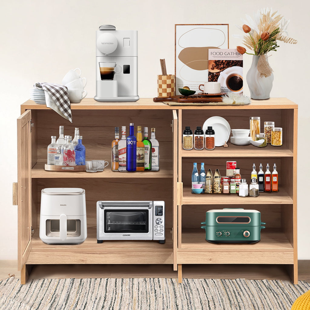 SHALLWE 51" Rattan Buffet Cabinet, Modern Accent Sideboard with Adjustable Shelves