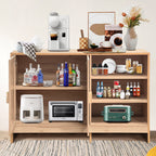 SHALLWE 51" Rattan Buffet Cabinet, Modern Accent Sideboard with Adjustable Shelves