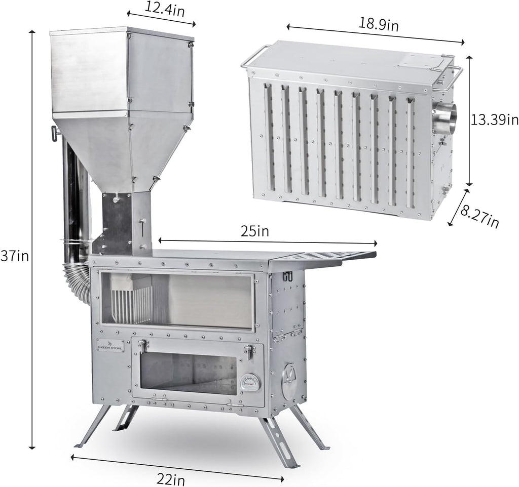 Outdoor Camping Stove with Oven, Multi-Fuel Tent Stove Compatible with Wood or Pellets, Portable Stove with Chimney Pipes for Outdoor Use Only（Model: GreenStovehori 5 Max）