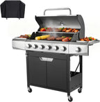 Endark 49,200 BTU 4-Burner Multi-Function Stainless Steel BBQ Grill - For Outdoor Cooking, Patio Backyard Barbecue, Camping - Griddle Combo for BBQ,FRYING and PIZZA