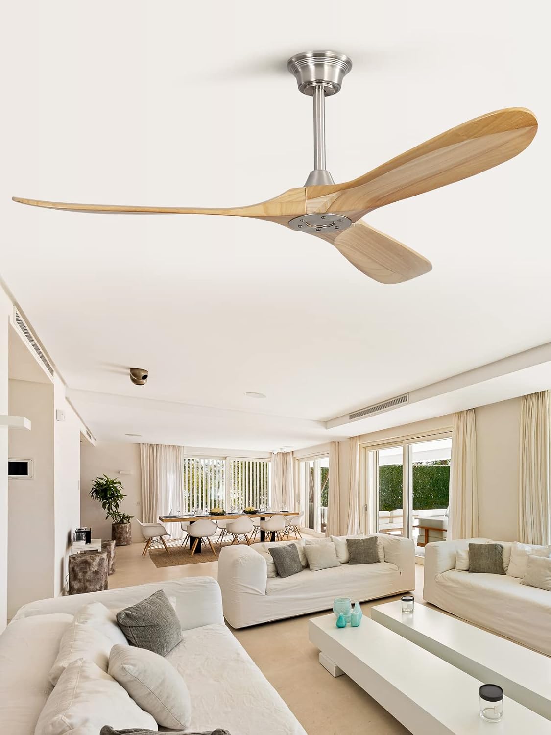 Ceiling Fan no Lights, 52 Inch Low Profile Flush Mount Modern Wood Ceiling Fan with Remote for Indoor Farmhouse Bedroom Living Room Outdoor Patio Porch, Reversible DC Motor, Noiseless