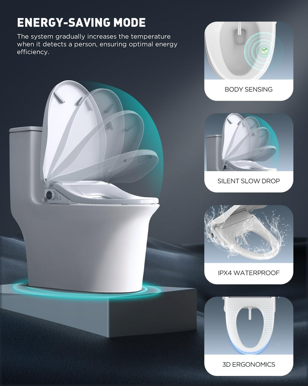 iliD Bidet Seat, Toilet Seat, Electric Elongated Ecoseat with Four Cleaning Modes