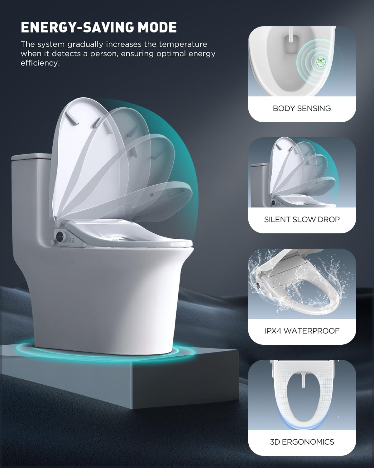 iliD Bidet Seat, Toilet Seat, Electric Elongated Ecoseat with Four Cleaning Modes