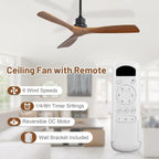 Ceiling Fan no Lights, 52 Inch Low Profile Flush Mount Modern Wood Ceiling Fan with Remote for Indoor Farmhouse Bedroom Living Room Outdoor Patio Porch, Reversible DC Motor, Noiseless