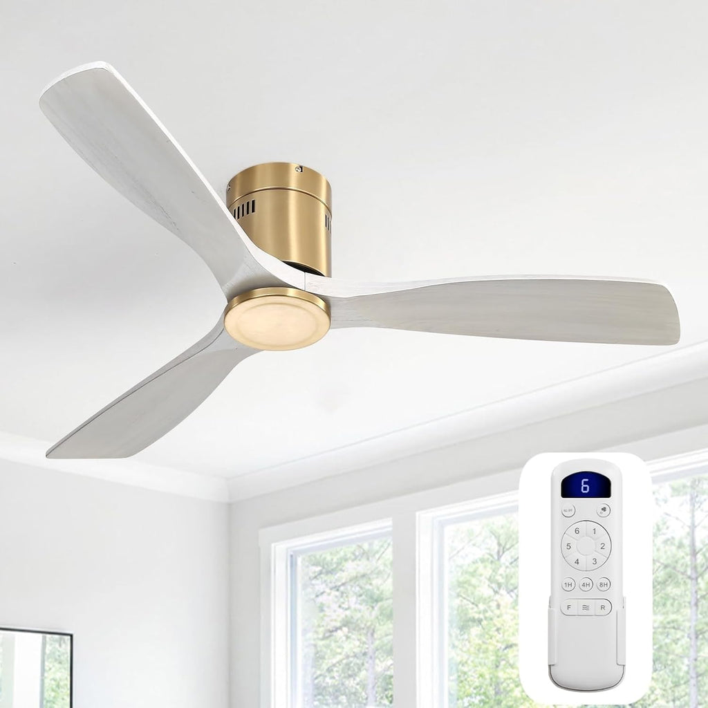 Sofucor Ceiling Fans with Lights 52 Inch Flush Mount Ceiling Fan with Remote Control, Wood Blades Modern Outdoor Ceiling Fans for Bedroom/Farmhouse/Patio/Indoor, Quiet DC Motor