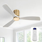Sofucor Ceiling Fans with Lights 52 Inch Flush Mount Ceiling Fan with Remote Control, Wood Blades Modern Outdoor Ceiling Fans for Bedroom/Farmhouse/Patio/Indoor, Quiet DC Motor