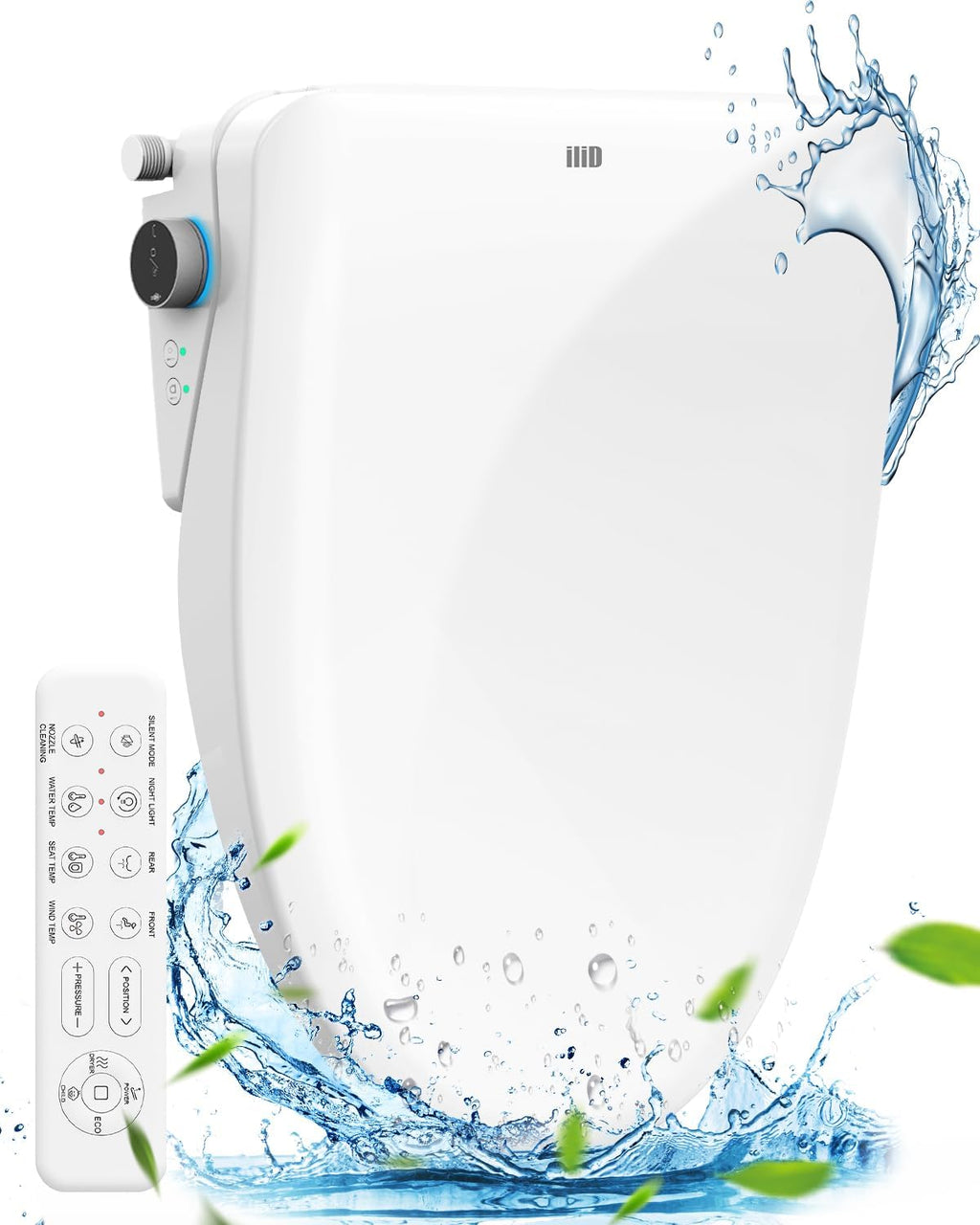 iliD Bidet Seat, Toilet Seat, Electric Elongated Ecoseat with Four Cleaning Modes