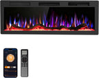 R.W.FLAME 60" Recessed and Wall Mounted Electric Fireplace, Low Noise, Fit for 2 x 6 Stud, Remote Control with Timer, Touch Screen, Adjustable Flame Color and Speed, 750-1500W