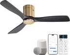 Sofucor Ceiling Fans with Lights 52 Inch Flush Mount Ceiling Fan with Remote Control, Wood Blades Modern Outdoor Ceiling Fans for Bedroom/Farmhouse/Patio/Indoor, Quiet DC Motor