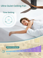 Sofucor 52 Inch Solid Wood Ceiling Fan Without Lights Flush Mount Ceiling Fan with Remote Control-Wood Blades Modern Outdoor Ceiling Fans No Light for Bedroom/Farmhouse/Patio/Indoor, Brown Black