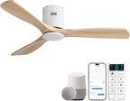 Sofucor 52 Inch Solid Wood Ceiling Fan Without Lights Flush Mount Ceiling Fan with Remote Control-Wood Blades Modern Outdoor Ceiling Fans No Light for Bedroom/Farmhouse/Patio/Indoor, Brown Black