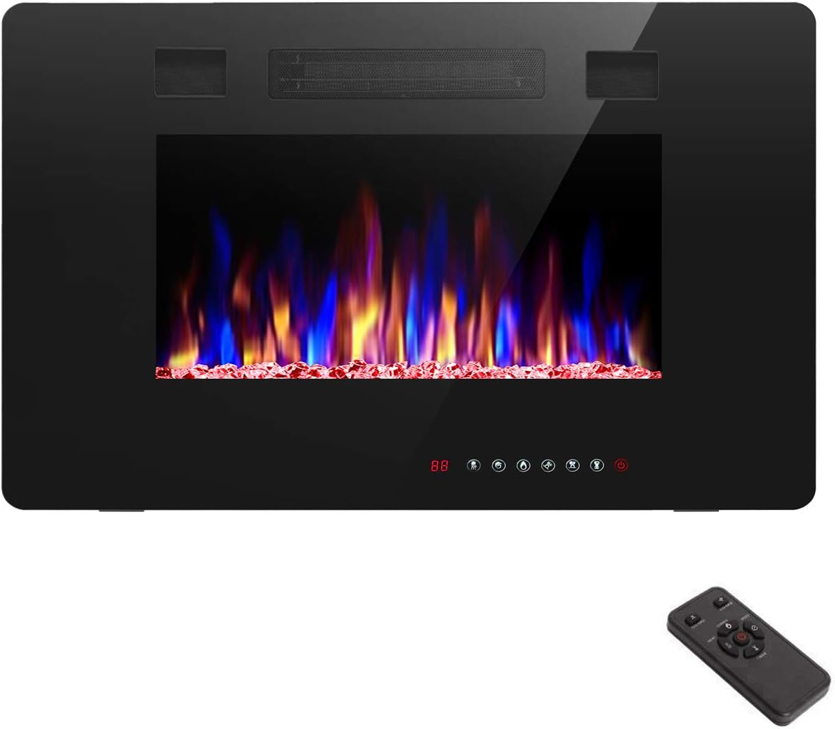 R.W.FLAME 36 inch Recessed and Wall Mounted Electric Fireplace, Ultra Thin ad Low Noise, Fit for 2 x 4 and 2 x 6 Stud, Remote Control with Timer,Touch Screen,Adjustable Flame Color and Speed