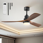 Ceiling Fan no Lights, 52 Inch Low Profile Flush Mount Modern Wood Ceiling Fan with Remote for Indoor Farmhouse Bedroom Living Room Outdoor Patio Porch, Reversible DC Motor, Noiseless