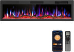 R.W.FLAME 60" Recessed and Wall Mounted Electric Fireplace, Low Noise, Fit for 2 x 6 Stud, Remote Control with Timer, Touch Screen, Adjustable Flame Color and Speed, 750-1500W