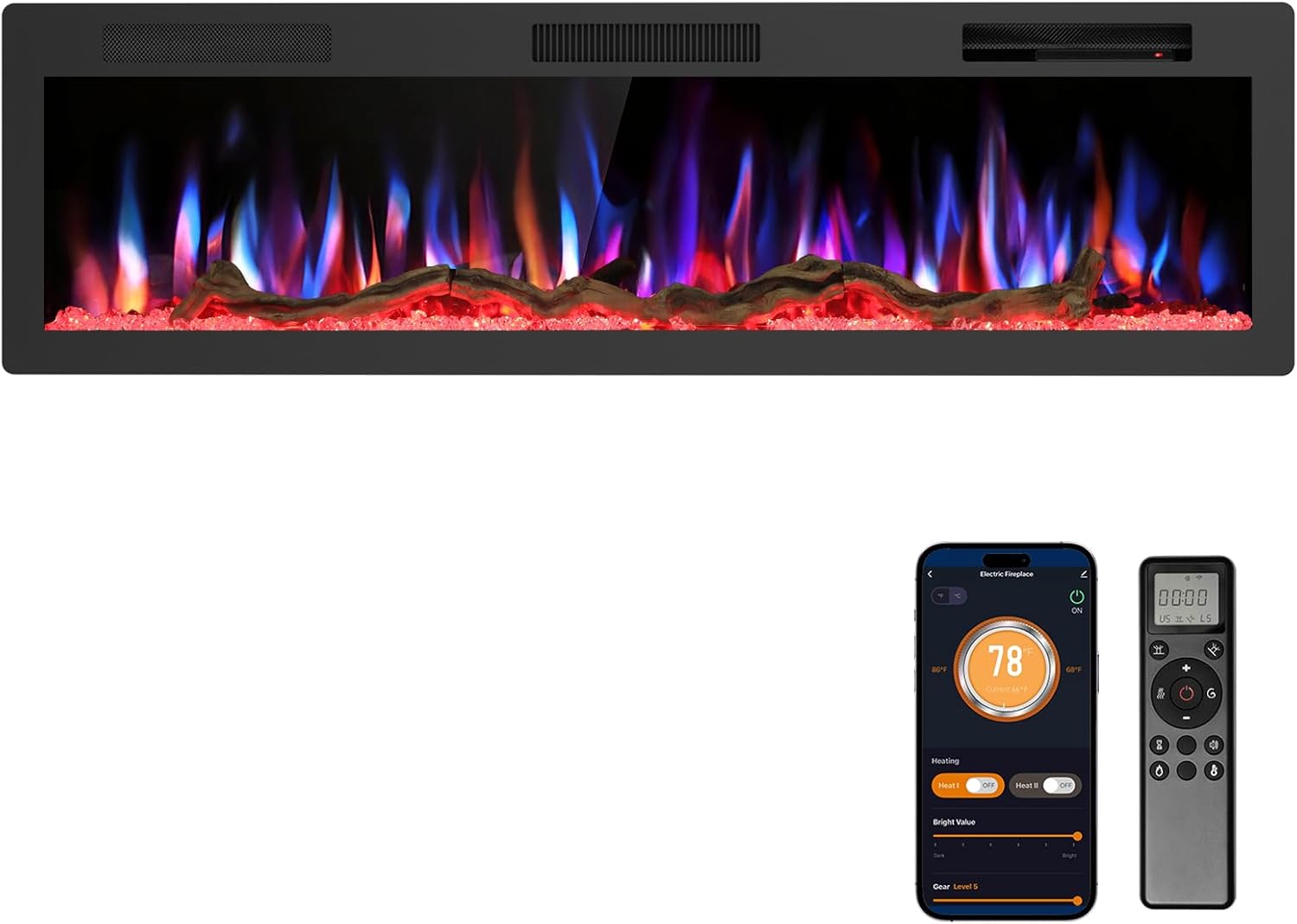 R.W.FLAME 36 inch Recessed and Wall Mounted Electric Fireplace, Ultra Thin ad Low Noise, Fit for 2 x 4 and 2 x 6 Stud, Remote Control with Timer,Touch Screen,Adjustable Flame Color and Speed