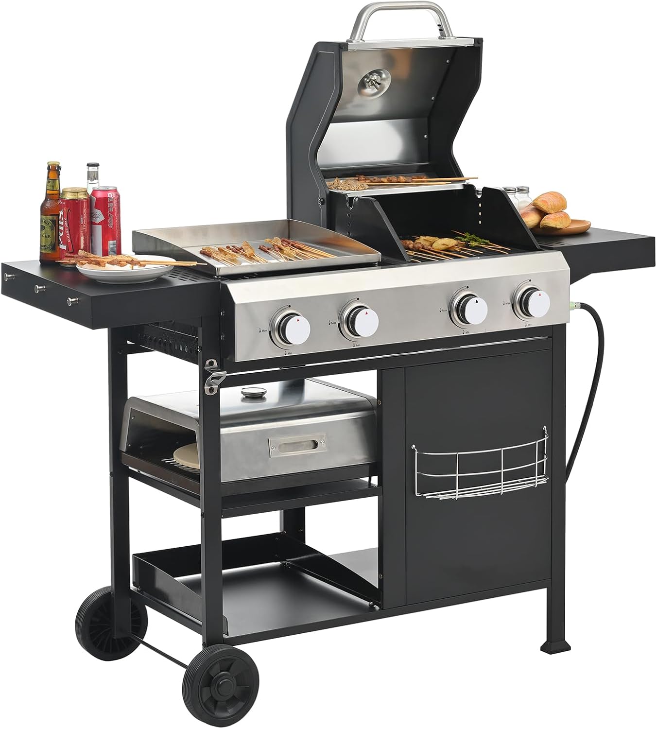 Endark 3-burner propane gas grill | 26,000 BTU stainless steel with enamel wire cooking grates and built-in thermometer | with side rack wheels | great for patio, garden, and outdoor cooking