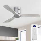 Sofucor 52 Inch Solid Wood Ceiling Fan Without Lights Flush Mount Ceiling Fan with Remote Control-Wood Blades Modern Outdoor Ceiling Fans No Light for Bedroom/Farmhouse/Patio/Indoor, Brown Black