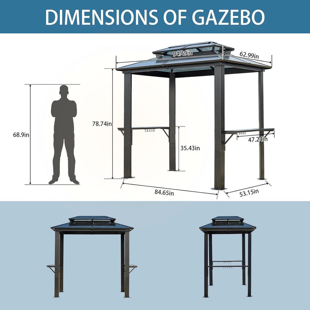 Endark 8'x5' Grill Hardtop Polycarbonate Gazebo with Double Roof