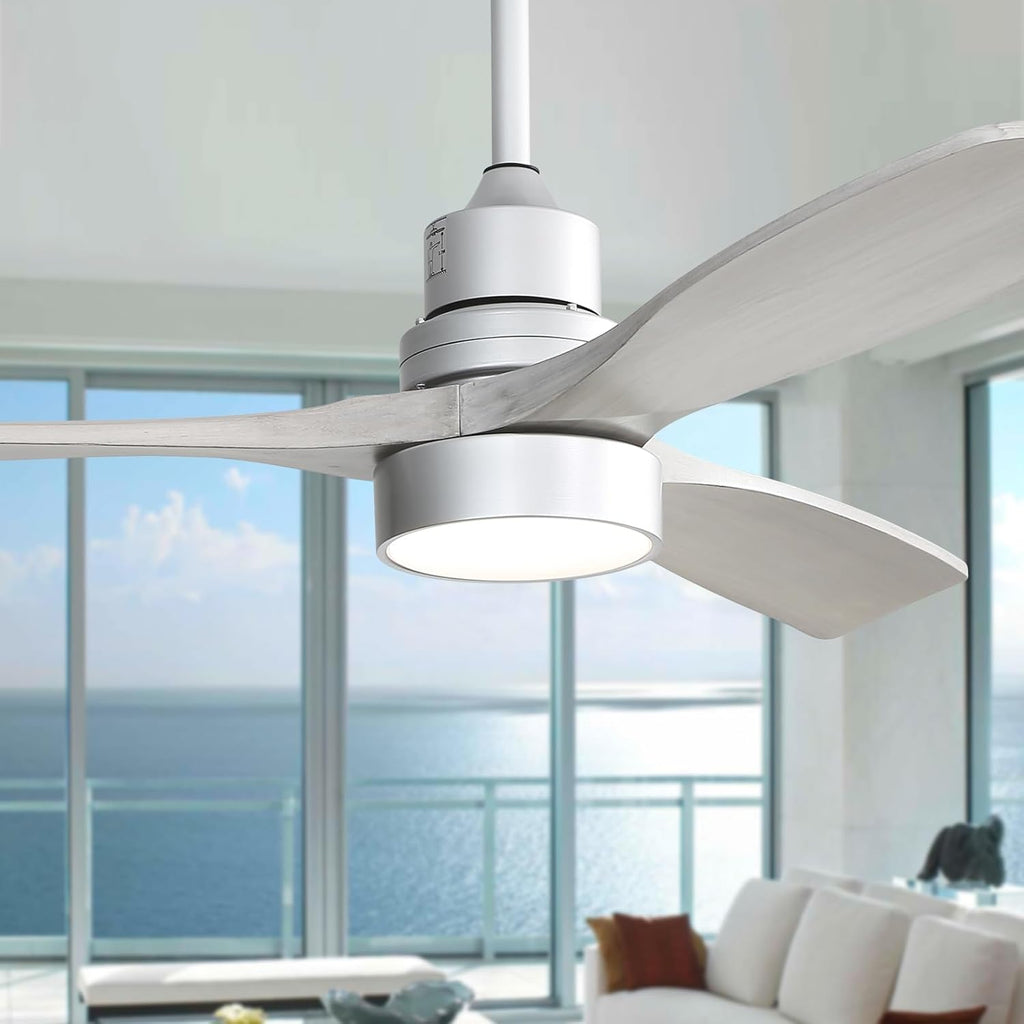Ceiling Fan no Lights, 52 Inch Low Profile Flush Mount Modern Wood Ceiling Fan with Remote for Indoor Farmhouse Bedroom Living Room Outdoor Patio Porch, Reversible DC Motor, Noiseless