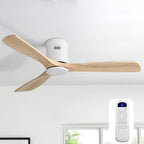 Sofucor Ceiling Fans with Lights 52 Inch Flush Mount Ceiling Fan with Remote Control, Wood Blades Modern Outdoor Ceiling Fans for Bedroom/Farmhouse/Patio/Indoor, Quiet DC Motor