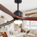 Sofucor 52 inch Solid Wood Ceiling Fan with Light, Quiet 6-Speed 3 Blades Reversible LED Ceiling Fan, Farmhouse Rustic Fan with Dimmable Light for Living Room Bedroom Home Office Cafe Patio Porch