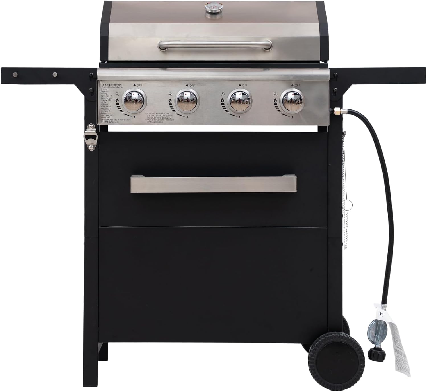 4-Burner Propane Gas Grill, 304 Stainless Steel Propane Grill 27,000 BTU, Multifunction Outdoor BBQ Grill, Patio Garden Barbecue Grill with a dust cover