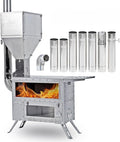 Outdoor Camping Stove with Oven, Multi-Fuel Tent Stove Compatible with Wood or Pellets, Portable Stove with Chimney Pipes for Outdoor Use Only（Model: GreenStovehori 5 Max）