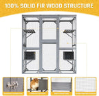 Large Catio Outdoor Cat Enclosure with Roof 71" Height Cat Wooden House Kitty Cage with 3 Jumping Platforms and 2 Napping Houses