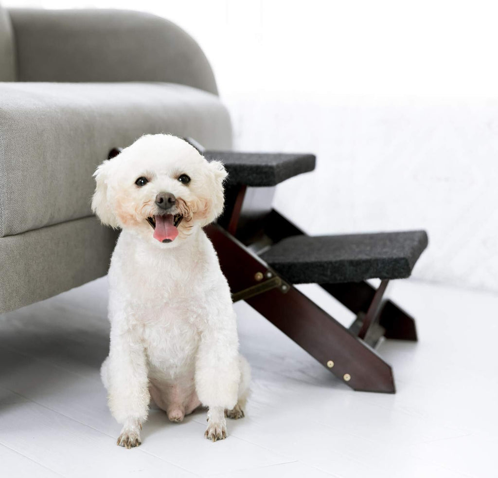 MEWANG Wooden Pet Stairs/Pet Steps - 2-in-1 Foldable Stairs & Ramp (17.3" L x 17.24" W x 13" H)