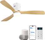 Sofucor Ceiling Fans with Lights 52 Inch Flush Mount Ceiling Fan with Remote Control, Wood Blades Modern Outdoor Ceiling Fans for Bedroom/Farmhouse/Patio/Indoor, Quiet DC Motor