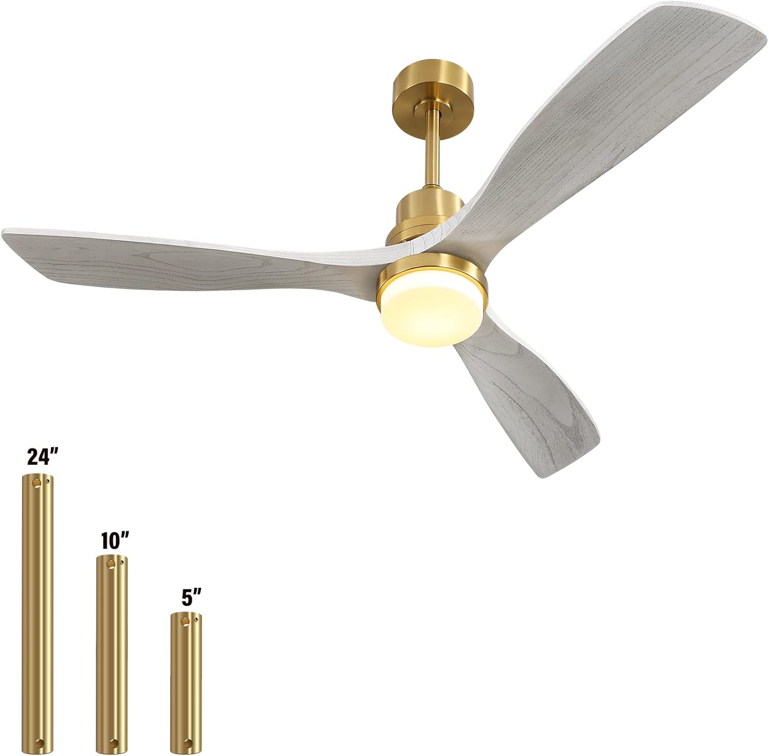 Sofucor 52 inch Solid Wood Ceiling Fan with Light, Quiet 6-Speed 3 Blades Reversible LED Ceiling Fan, Farmhouse Rustic Fan with Dimmable Light for Living Room Bedroom Home Office Cafe Patio Porch