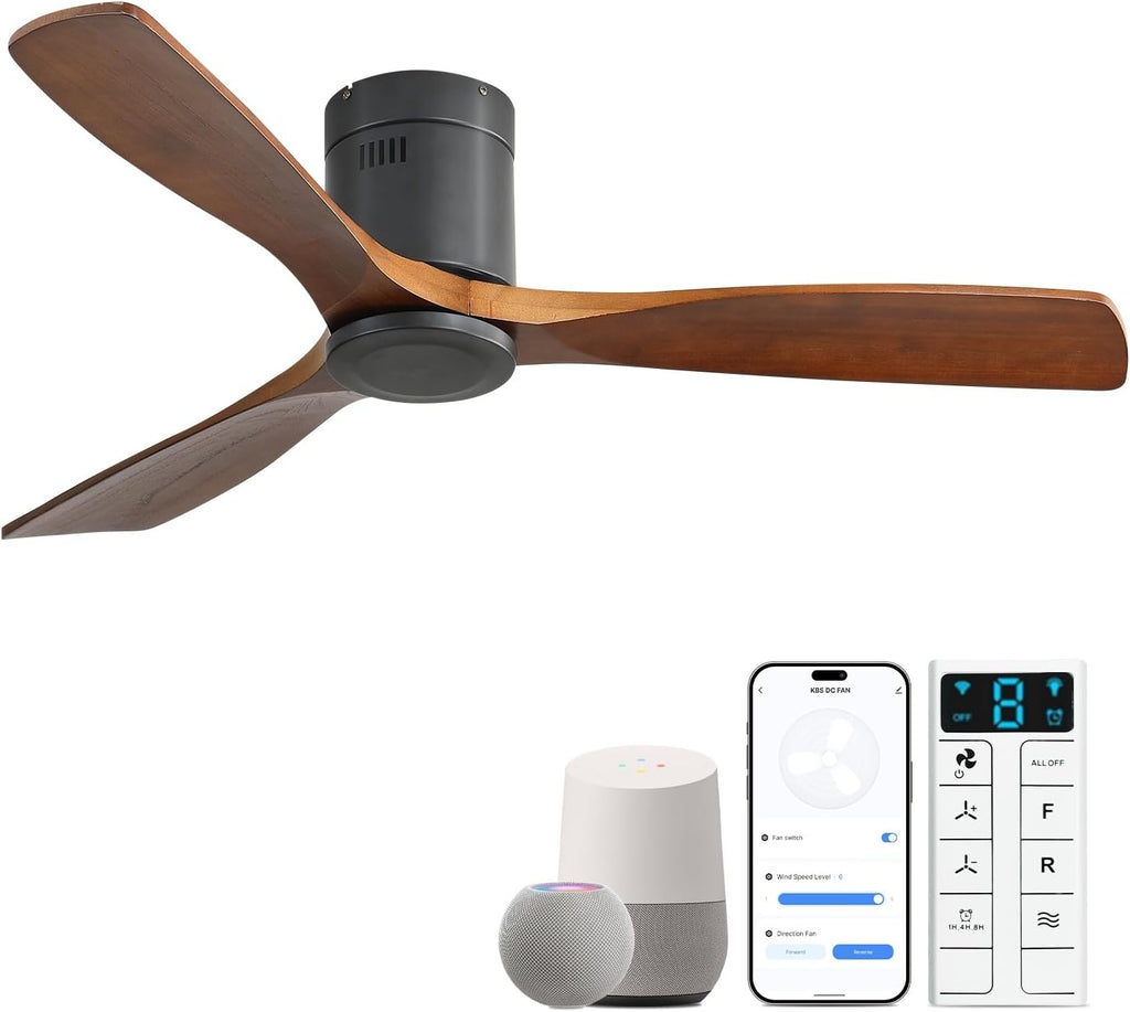 Sofucor Ceiling Fans with Lights 52 Inch Flush Mount Ceiling Fan with Remote Control, Wood Blades Modern Outdoor Ceiling Fans for Bedroom/Farmhouse/Patio/Indoor, Quiet DC Motor