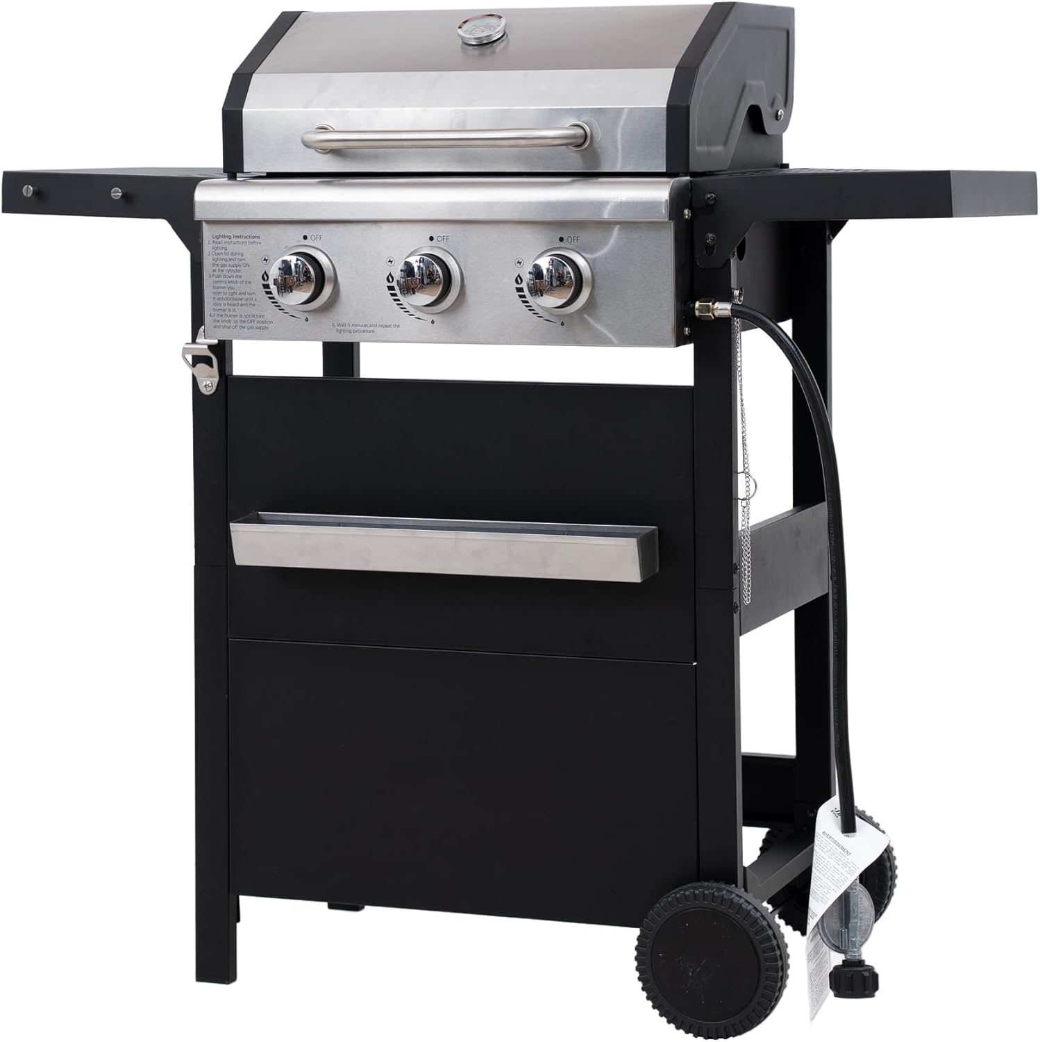 Endark 3-Burner Propane Gas Grill,Heavy Duty Freestanding Outdoor BBQ Barbecue Stainless Steel Lid,Large Cooking Area,Side Shelves &amp; Storage Cabinet,Portable Patio Backyard Camping