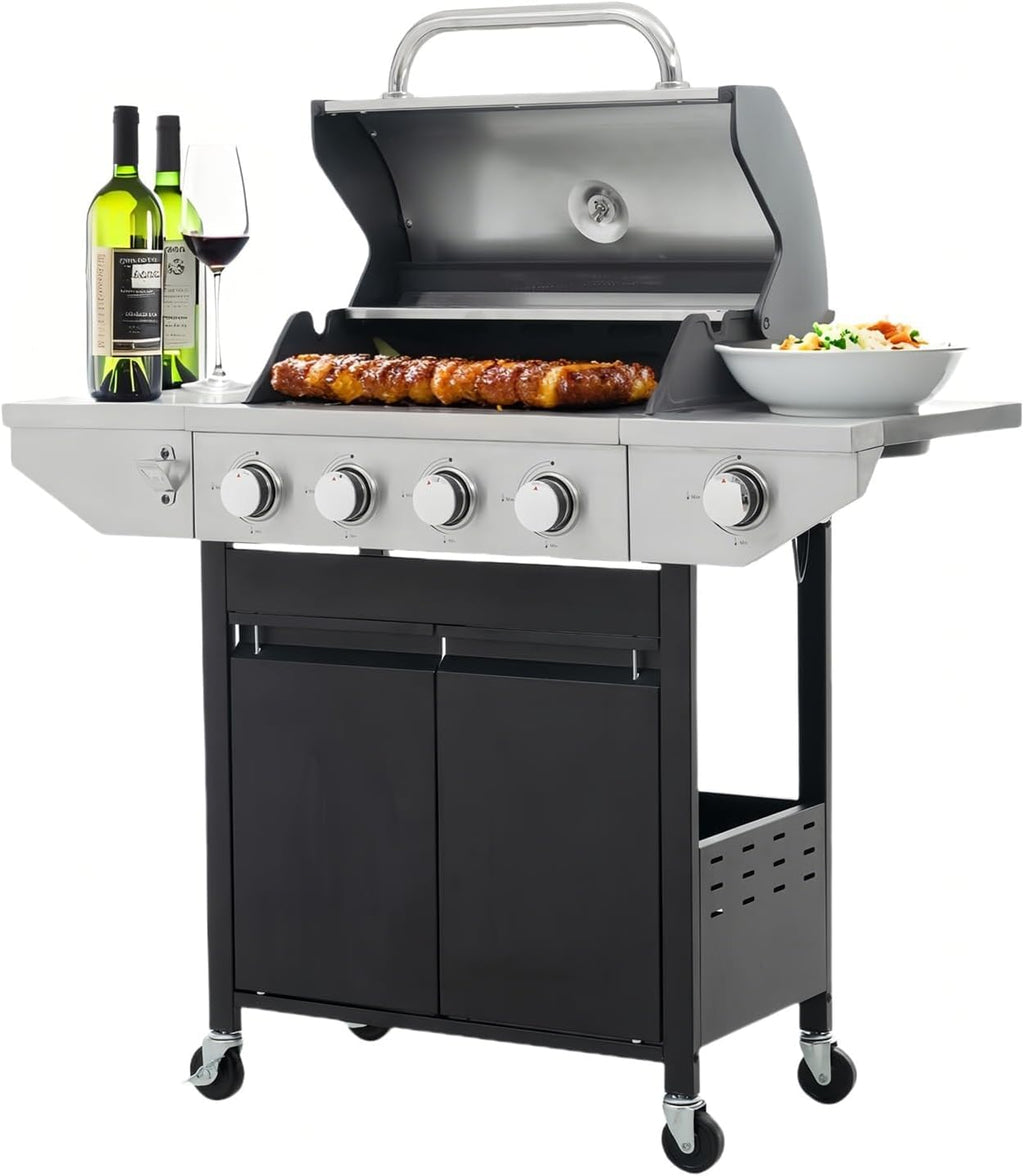 Endark 3-burner propane gas grill | 26,000 BTU stainless steel with enamel wire cooking grates and built-in thermometer | with side rack wheels | great for patio, garden, and outdoor cooking