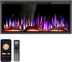 R.W.FLAME 60" Recessed and Wall Mounted Electric Fireplace, Low Noise, Fit for 2 x 6 Stud, Remote Control with Timer, Touch Screen, Adjustable Flame Color and Speed, 750-1500W