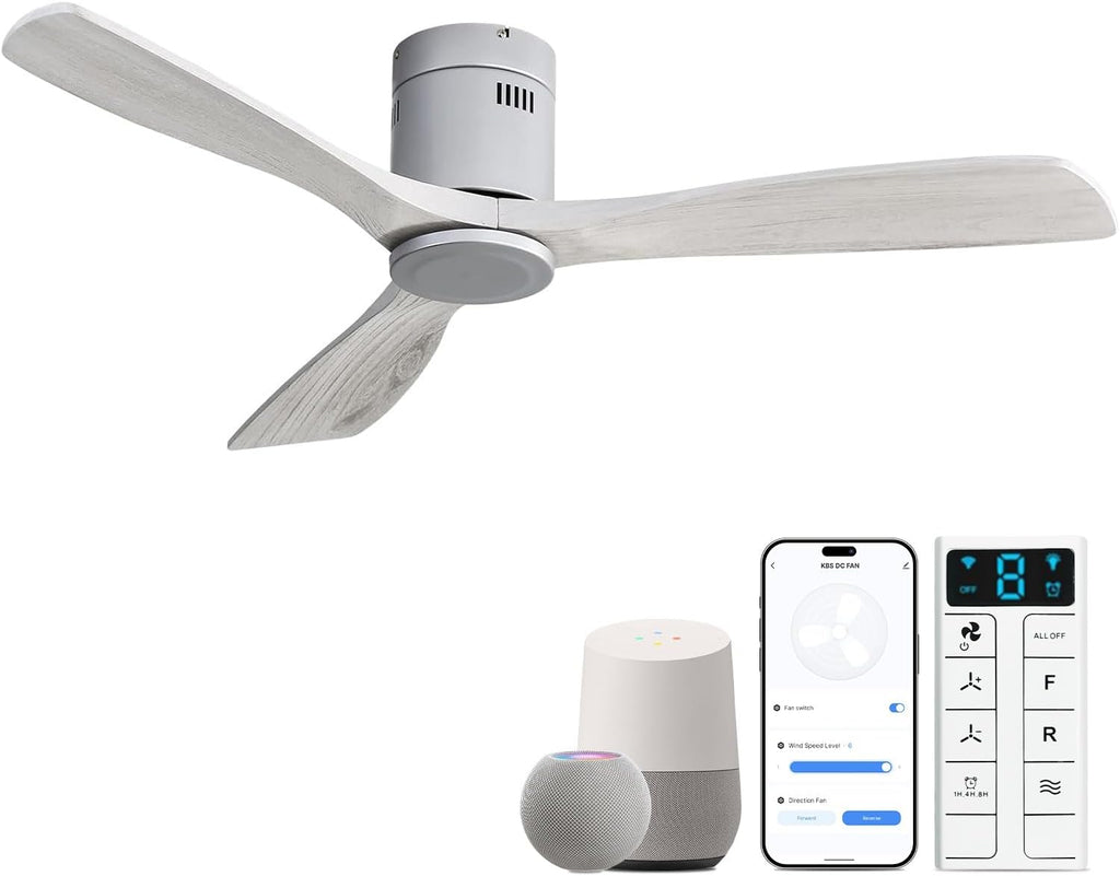 Sofucor Ceiling Fans with Lights 52 Inch Flush Mount Ceiling Fan with Remote Control, Wood Blades Modern Outdoor Ceiling Fans for Bedroom/Farmhouse/Patio/Indoor, Quiet DC Motor
