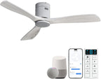 Sofucor Ceiling Fans with Lights 52 Inch Flush Mount Ceiling Fan with Remote Control, Wood Blades Modern Outdoor Ceiling Fans for Bedroom/Farmhouse/Patio/Indoor, Quiet DC Motor