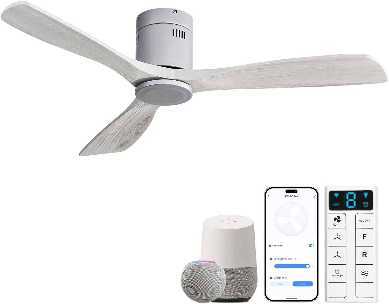Sofucor 52 Inch Solid Wood Ceiling Fan Without Lights Flush Mount Ceiling Fan with Remote Control-Wood Blades Modern Outdoor Ceiling Fans No Light for Bedroom/Farmhouse/Patio/Indoor, Brown Black