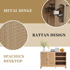 SHALLWE 51" Rattan Buffet Cabinet, Modern Accent Sideboard with Adjustable Shelves