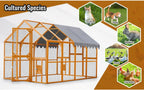 110" Large Outdoor Chicken Coop Enclosure with Waterproof Cover, Walk-in Catio for Cats, Spacious Wooden Pet Playpen with Enhanced Safety Mesh