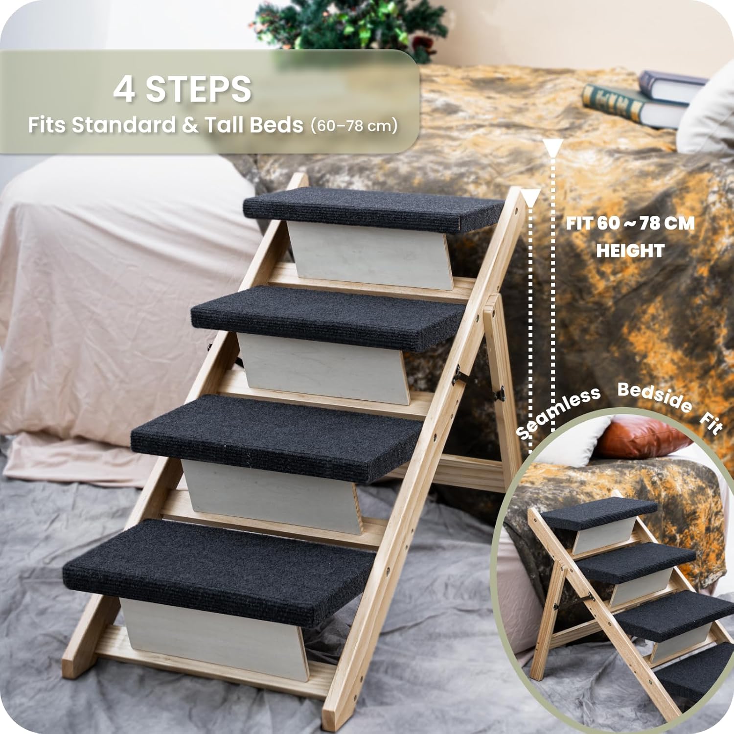 MEWANG Wood Pet Stairs & Ramp for Small/Medium Dogs and Cats(17.3" L x 17.2" W x 13.0" H)