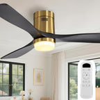 Sofucor Ceiling Fans with Lights 52 Inch Flush Mount Ceiling Fan with Remote Control, Wood Blades Modern Outdoor Ceiling Fans for Bedroom/Farmhouse/Patio/Indoor, Quiet DC Motor