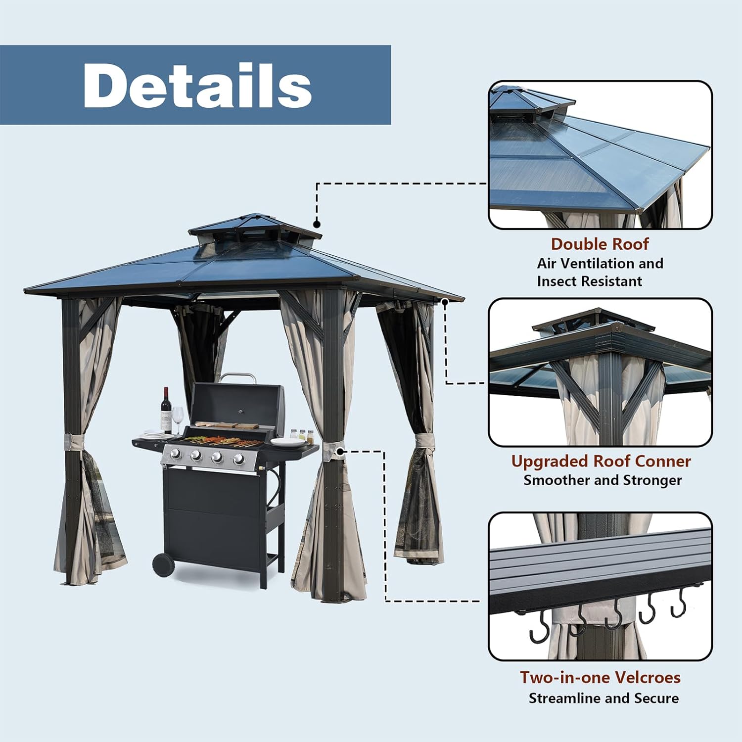 ENDARK 8'x8' Double Roof BBQ Gazebo