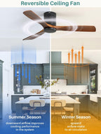 Sofucor 52 Inch Solid Wood Ceiling Fan Without Lights Flush Mount Ceiling Fan with Remote Control-Wood Blades Modern Outdoor Ceiling Fans No Light for Bedroom/Farmhouse/Patio/Indoor, Brown Black